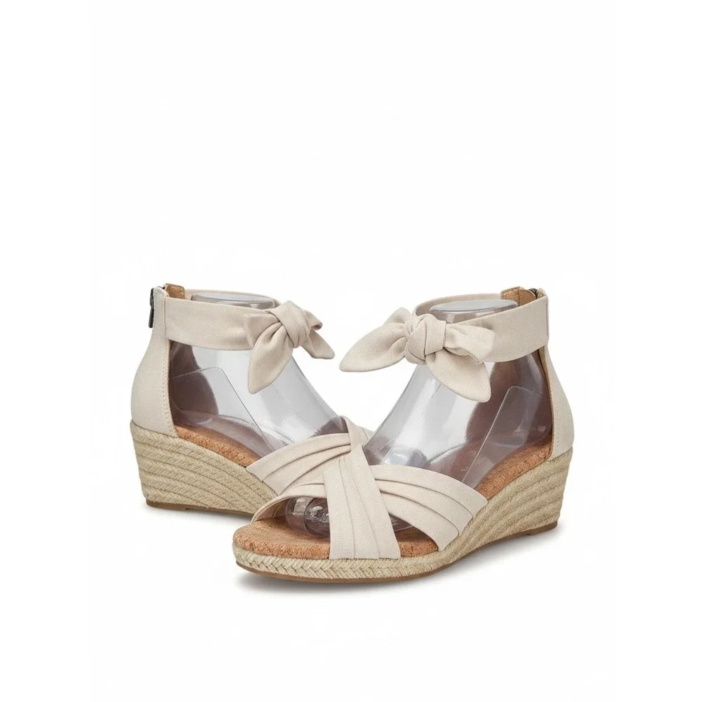 UGG Espadrille Wedge Sandals Womens 9 Cream Bow Ankle Strap Cork Jute Summer
